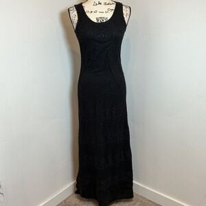 Sharagano Maxi Dress Womens 6 Black Excellent Floral Lace Sleeveless Scoop Neck